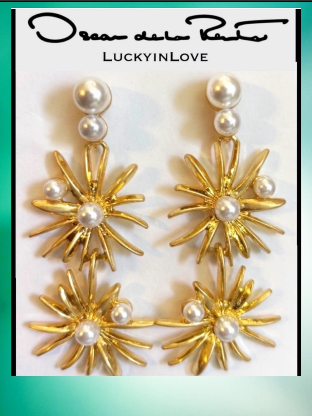 Oscar De La Renta 24K Gold Plated
Starburst Pearl Drop Earrings